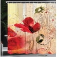 thumbnail image 4 of Flower Shower Curtain, Red Poppy Flower Paint Brush Effect Beige Floral Fabric Digital Art Print, Fabric Bathroom Set with Hooks, 69W X 70L Inches, Red Peach and Beige, by Ambesonne, 4 of 5