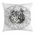 thumbnail image 1 of Tiger Throw Pillow Cushion Cover, Black and White Abstract Design Large Feline Head Sticking out from Bundle of Leaves, Decorative Square Accent Pillow Case, 18 X 18 Inches, Black White, by Ambesonne, 1 of 2