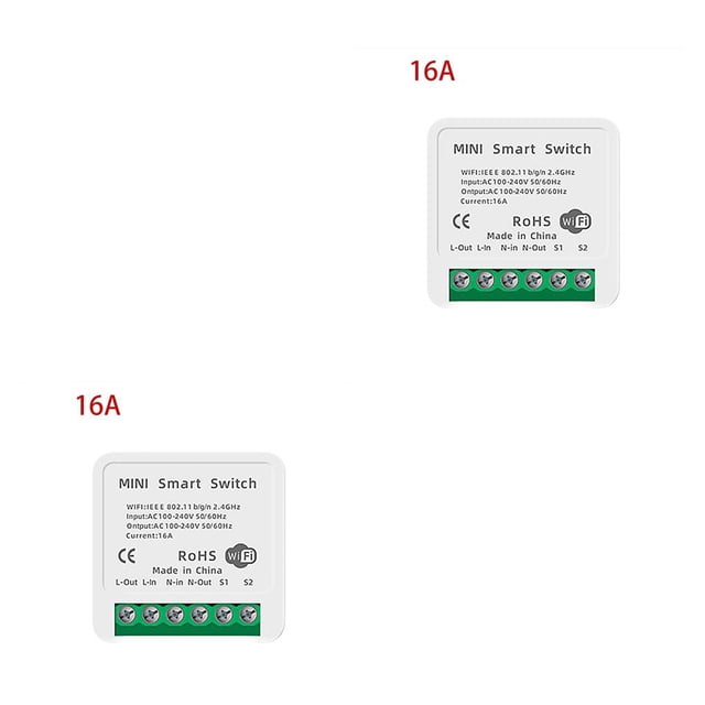 Injueey Mini Smart WiFi Switch Controlador de módulo de interruptor de automatización de asistente de voz 16A 2Conjunto