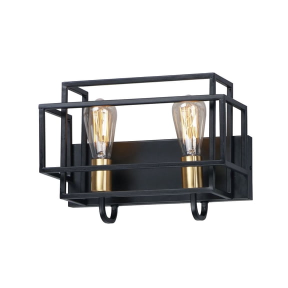 10242BKSBR Maxim Lighting Liner-Bathroom Wall Light-Geometric Design in Matte Black with Satin Brass Accents-Black/Satin Brass Finish-2 Bulb Count