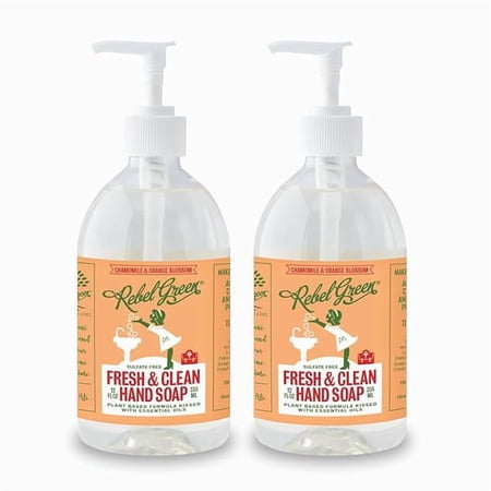 Rebel Green Fresh & Clean Hand Soap - Moisturizing Natural Bathroom & Kitchen Liquid Soap - Gentle Household Hand Wash - Orange Chamomile, 12 Fl Oz (Pack of 2)