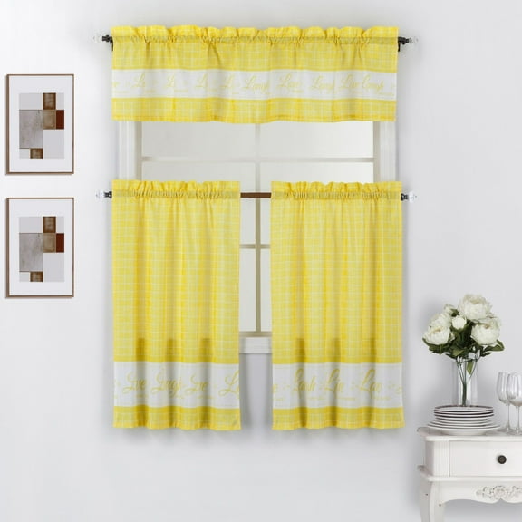 Live Love Laugh 3 Piece Printed Kitchen Window Curtain Valance & Tier Panels Set