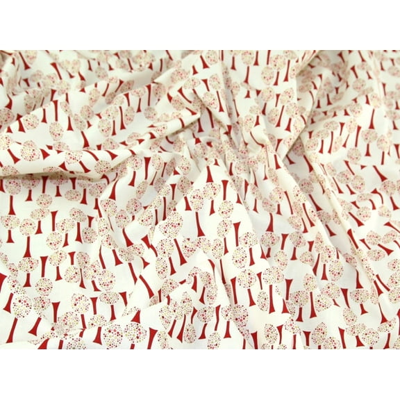 Minerva 100% Cotton Poplin Fabric Cream & Red - per yard