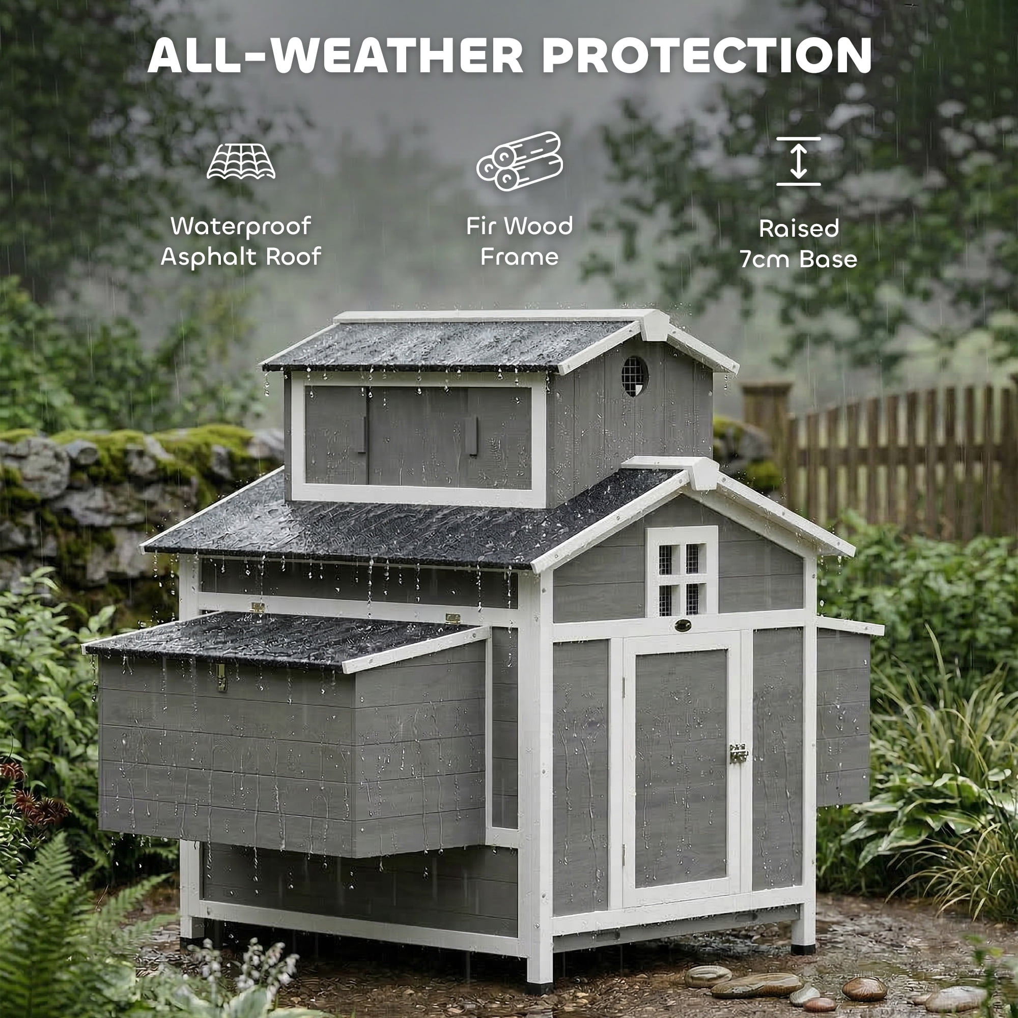 PawHut Chicken Coop for 2 Chickens, Wooden Hen House with Nesting Box, Pull-Out Tray, Ventilation Windows, Poultry Hutch Rabbit Cage