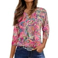thumbnail image 5 of WTOBBY Women's Floral Print V-Neck 3/4 Sleeve Loose Fit Versatile Blouse Top for Casual Spring Fall Fashion and Everyday Comfortable Outfits,Hot Pink 3XL, 5 of 6