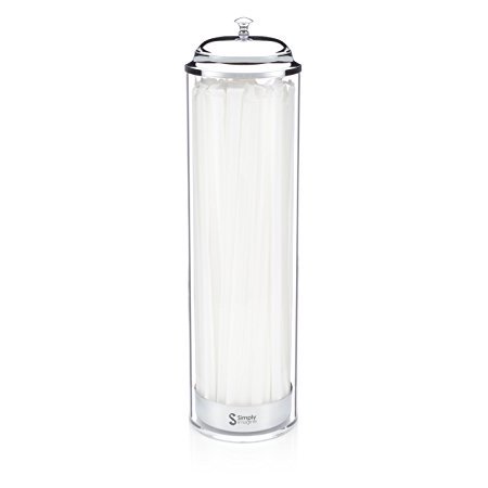 - SimplyImagine Acrylic Straw Dispenser - 13 Inch Tall Drinking Straw Holder for Kitchen, Pop Up Straw Lid Dispenser for Extra Long & Jumbo Straws