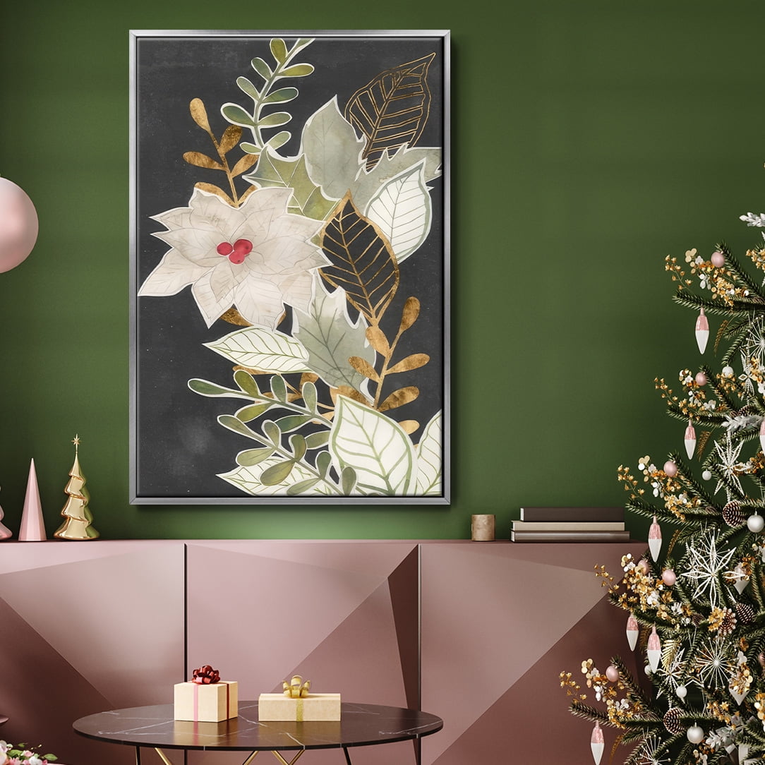 Gilded Christmas Collection B - Framed Gallery Wrapped Holiday Canvas - 25 x 37 - Silver Frame