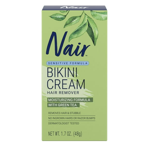 Nair Sensitive Bikini Cream Hair Remover, Moisturizing Formula with Green Tea, 1.7 oz