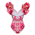thumbnail image 4 of FLAXMAKER Women One Piece Deep V Neck Flower Print Padded Swimsuit Two Piece Swimwear Bathing Suits, 4 of 5