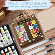 Mini Watercolor Paint Set, Travel Pocket Watercolor Set with Paint, Brush, Sketchbook & Copper Clip
