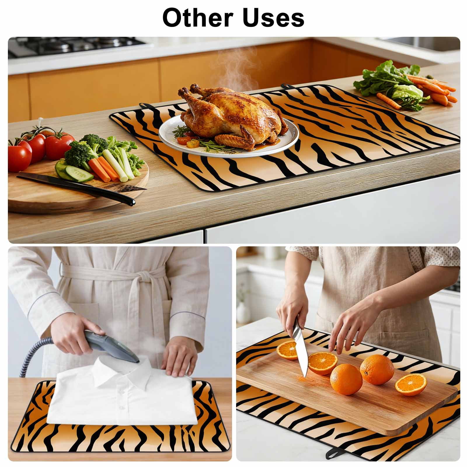 Leopard Print Stove Top Cover for Electric Stove, Heat-proof & Non Slip Glass Top Stove Cover Protector, Farmhouse Brown Black Animal Texture Kitchen Flat Cooktop Rubber Mat 24x21 Inches
