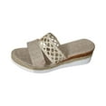 thumbnail image 3 of Womens Elastic Strappy Wedge Sandals Open Toe Summer Beach Low Wedges Shoes Beige 5.5, 3 of 7