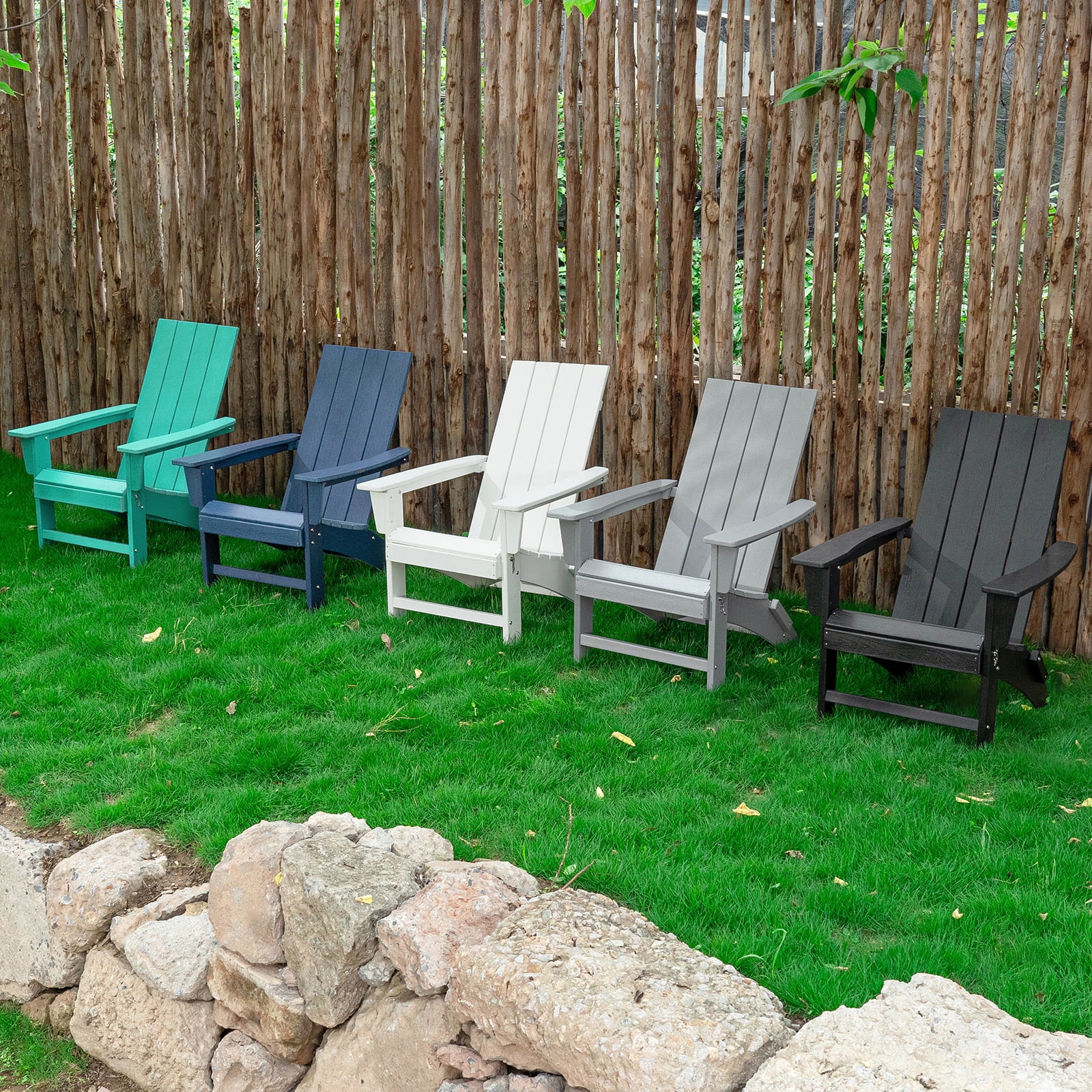 Garpans Adirondack Chair All Weather Outdoor Adirondack Chair HDPE Outdoor Chair for Patio Front Porch Pool Garden Deck Fire Pit Outside, Black