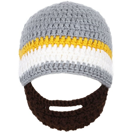 Toddler's Handmade Crochet Cap w/ Beard & Mustache Face Warmer, Grey