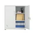 thumbnail image 3 of Metal 3 Tier Storage Cabinet, Storage Cabinet with 2 Doors and 2 Adjustable Shelves, Steel Lockable Garage Storage Cabinet Metal File Cabinet for Home, Office, School, Gym, White, 3 of 6