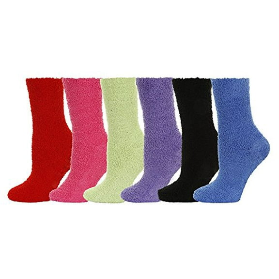 Mamia 6 Pairs Women's Cozy Slipper Socks Fuzzy Sock Multi Color (Solid Colors)
