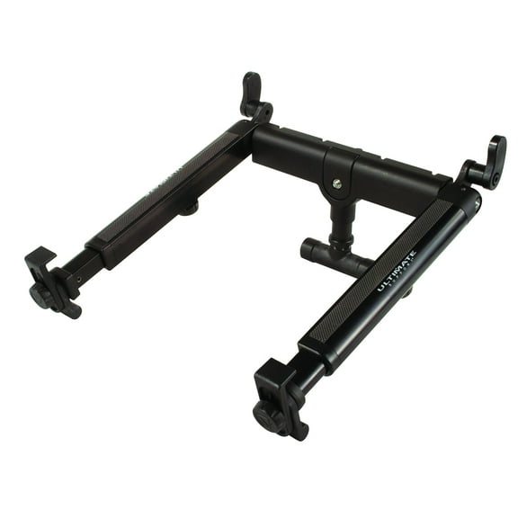 Dynamic laptop stand that mounts to any 5/8-in threaded stand to such as a microphone stand or an Ultimate Support APEX AX-48 Pro keyboard stand