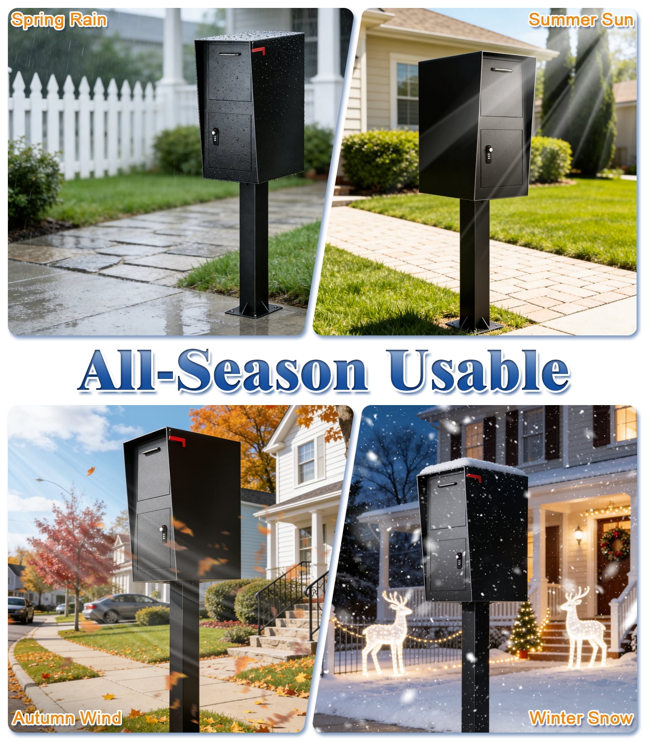 Esheno All in One Locking Mailbox Galvanized Steel with Combo Lock Key Weatherproof for Mail Packages Black