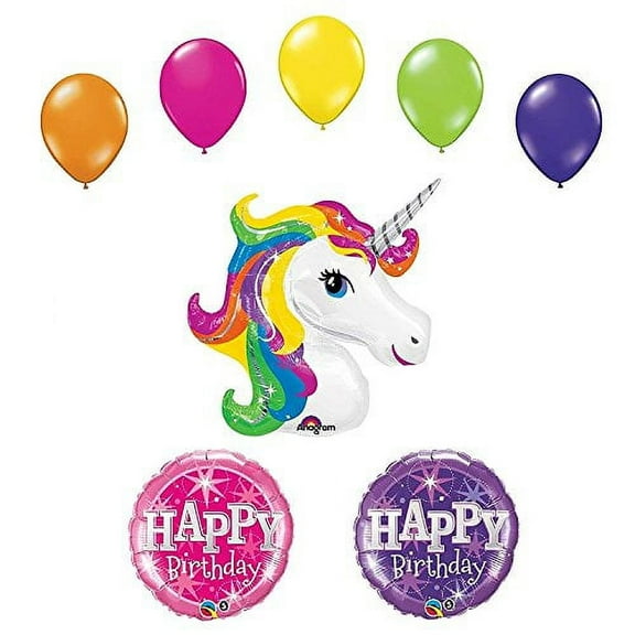 UNICORN Rainbow MAGICAL Fairy Sparkle 8 Piece Party Mylar & Latex Balloons Set
