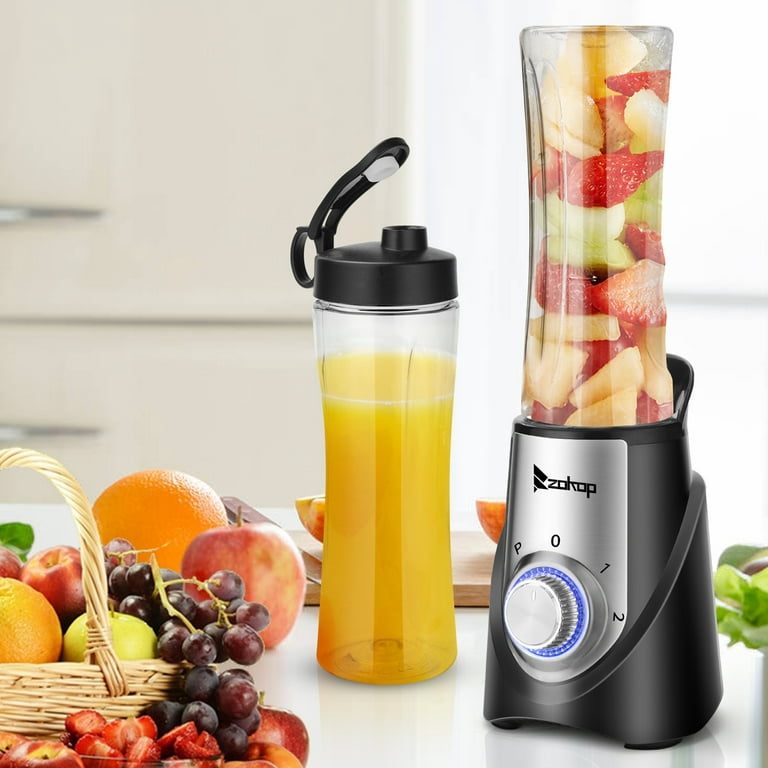Portable Smoothie Blender, Small Fruits Juicer with Sharp Knife Holder and  2 BPA-Free Travel Bottles, 3 Speed Modes Personal Juicer for Smoothies,  Milkshakes and Juice, Black, D317 