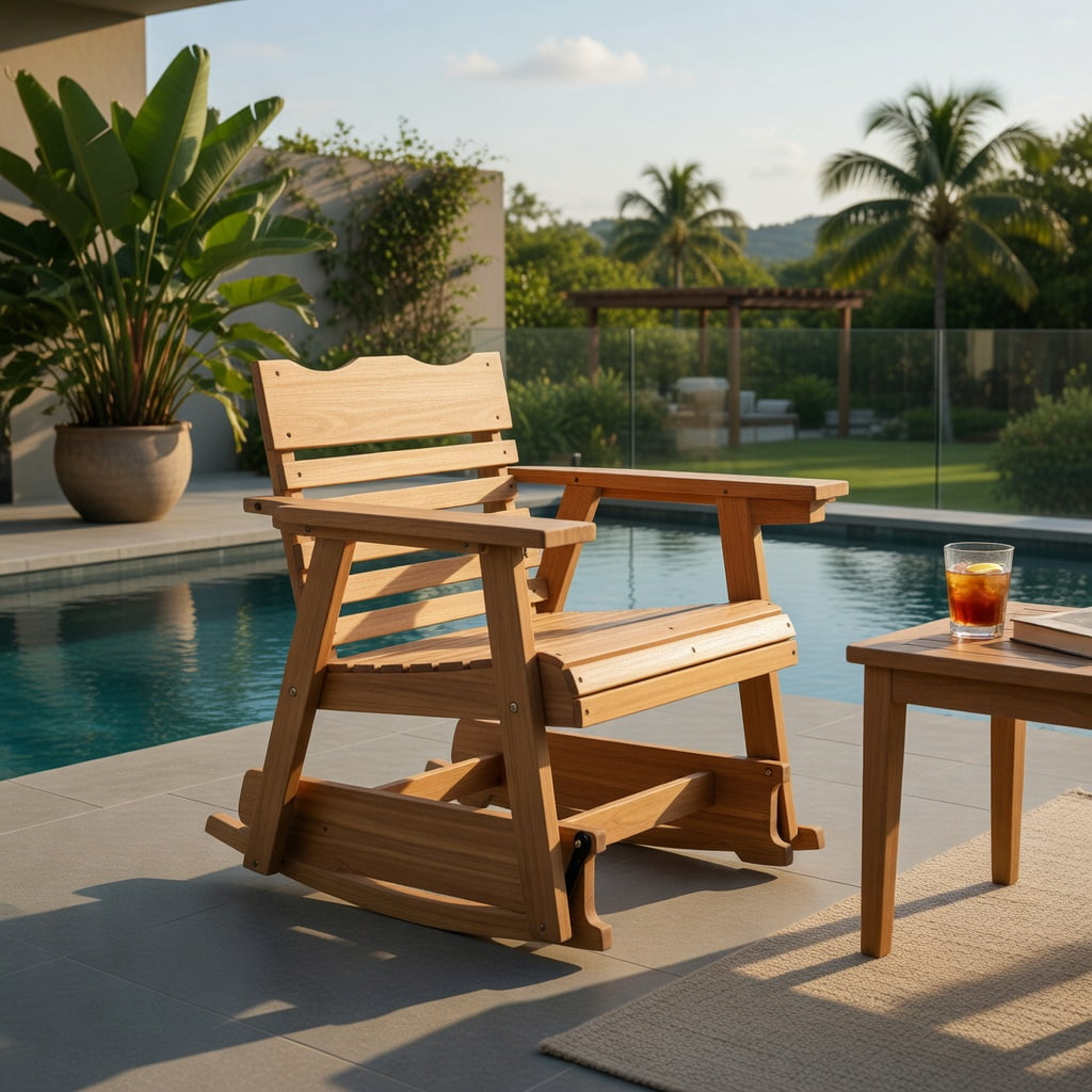 Hommoo Fir Wood Outdoor Rocking Chair with High Back Support & Extra-Wide 4.5" Armrests, Rustic Patio Seating, Natural