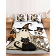 thumbnail image 2 of Twin XL Size Fitted Sheet Set - Funny Ghost Halloween 2 Piece Bedding Sets 16" Deep Pocket Fitted Sheet with 1 Pillowcases, Black Cats Skull Bats Brushed Microfiber Hotel Luxury Bed Sheets, 2 of 9