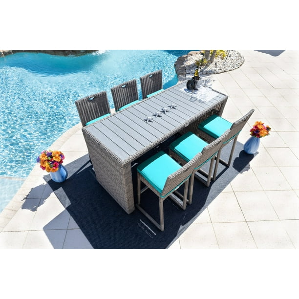 Tuscany 7Piece Resin Wicker Outdoor Patio Furniture Bar Set with Bar