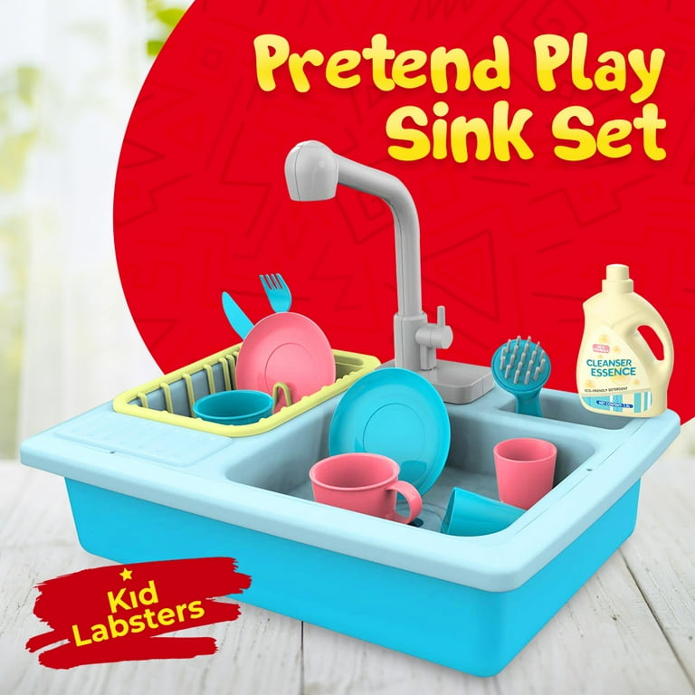 Kid Labsters Pretend Play Sink Set Pretend Kitchen Sink and Dishwashing  Playset - Plastic Diner and Playhouse Toy Accessories - Dish  Washing/Working