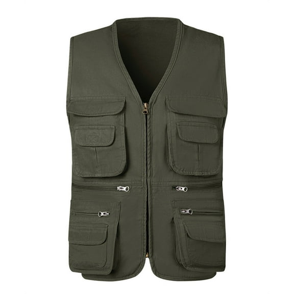 Makaor Vest for Men Jacket Solid Color Big and Tall Zipper Front Sleeveless Coat Cotton Outerwear with Pockets