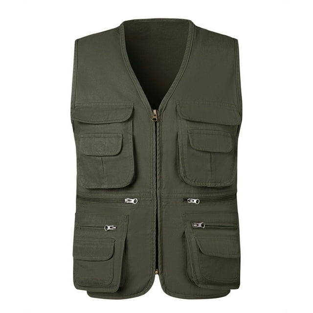 Jgppe Gilet d'Extérieur pour Hommes Travail Multi-Poches Léger Col en V Veste Sans Manches Voyage Pêche