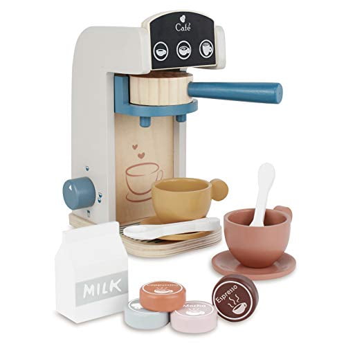 PairPear Coffee Maker Espresso Playset Wooden Deluxe Play Kitchen Set