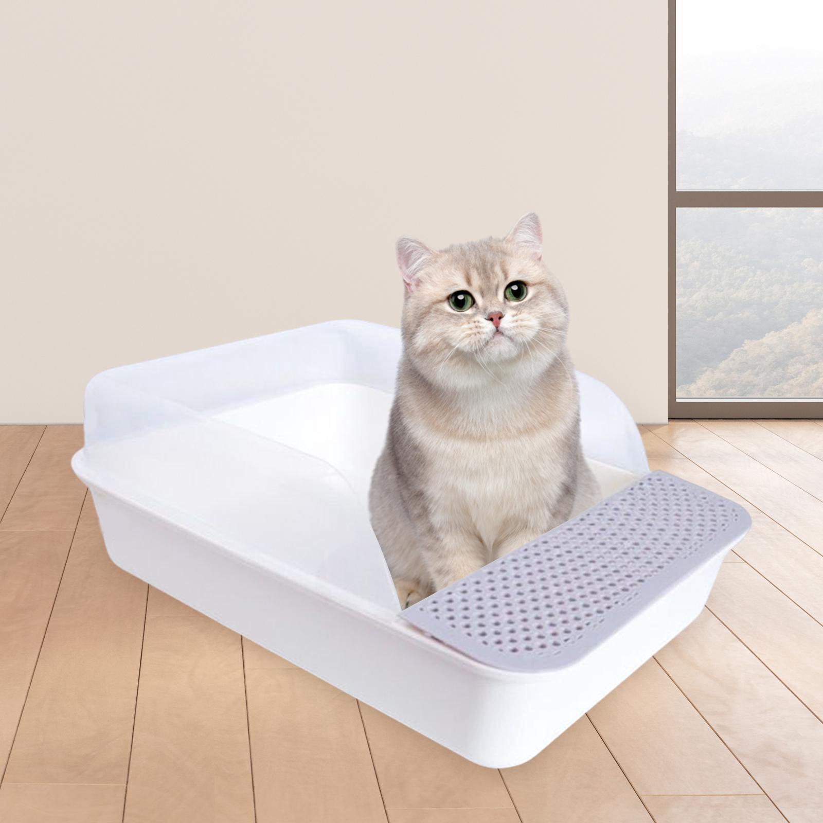 Bvdfgk Open Top Cat Litter Tray Sandbox Semi Enclosed Kitty Litter Box Cat Toilet for Grey White Large