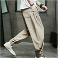 thumbnail image 4 of IROINNID Men's Pants Relaxed Loose Lace-Up Drawstring Mid Waist Cotton And Linen Trousers Solid Color Elastic Waist Pants, 4 of 4