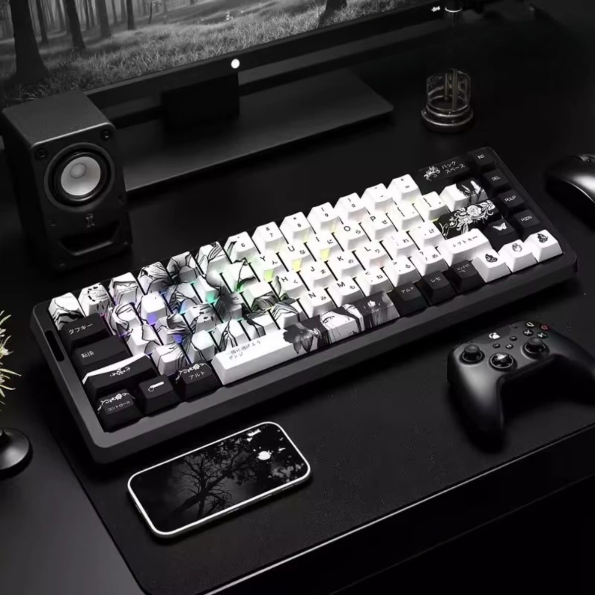 Reze Chainsaw Man Dye-Sublimation PBT Keycaps - Stylish, Compatible with Mad Catz MAD68/Wooting, Fits 74/135 Keys (Original & Side-Engraved 74/129)