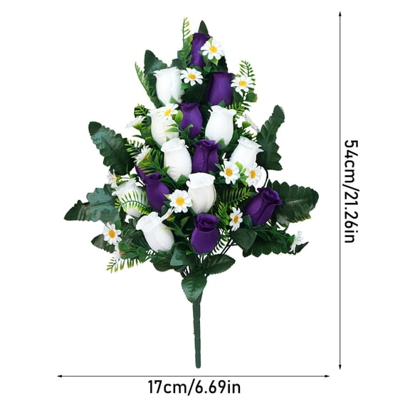 1 Pack Memorial Day Cemetery Flowers with Grave Vase 48 Heads Artificial Memorial Flower Bouquet Silk Rose Floral Arrangement for Gravesite Headstone Father's Day Decor