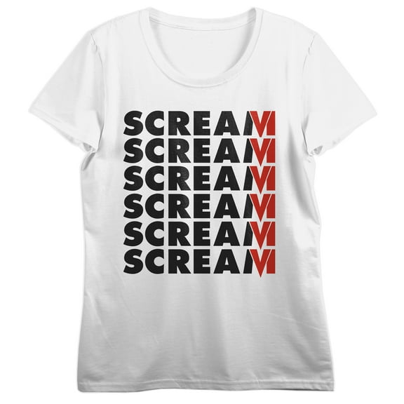 Scream VI Repeating Title Logo Women's White Short Sleeve Tee-M