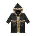 thumbnail image 3 of iiniim Kids Boys Metallic Boxing Robe Boxing Hooded Satin Boxer Cloak with Belt Black 10, 3 of 7
