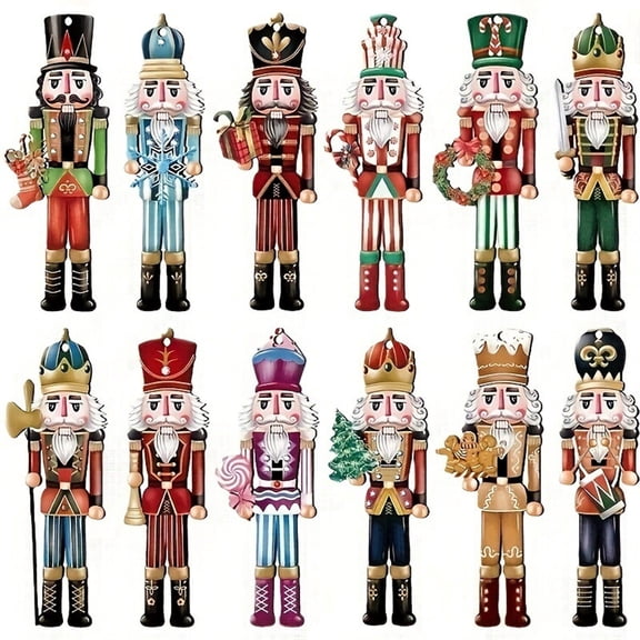 12PCS Nutcracker Wooden Decorative Set - Christmas Gift, Party Decoration And Home Decor