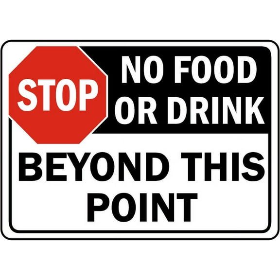 Vinyl Stickers - No Food or Drink Beyond This Sign - Safety and Warning Warehouse Signs Stickers - 3.5" x 5" - 3 Pack