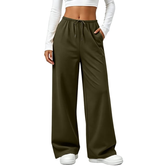 CHGBMOK Plus Size Women's Wide Leg Pants High Waist Drawstring Sweatpants with Side Pockets Casual Comfy Trousers
