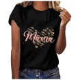 thumbnail image 1 of Top casual de manga corta con cuello redondo y estampado de letras en color sólido para el día de la madre de primavera y verano para mujer OAVQHLG3B Store  lin121212, 1 of 5