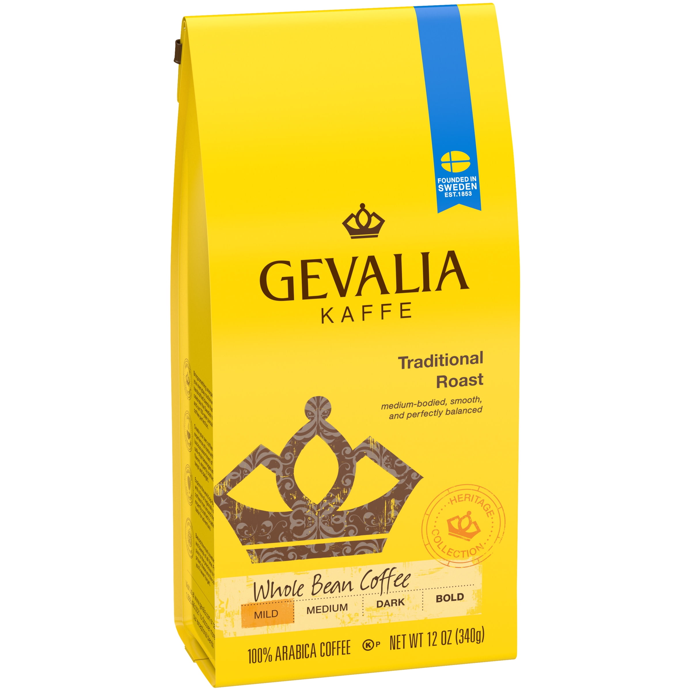 Gevalia Mild Traditional Roast Whole Bean Coffee , Caffeinated, 12 oz