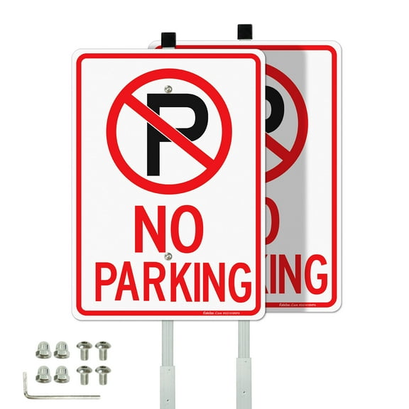 Faittoo No Parking Signs with 36" Stake for Outside, 2-Pack 14"x10" Reflective Rust Free Heavy Aluminum