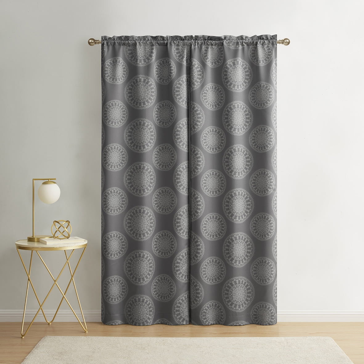(2 pack) Mainstays Blackout Curtain Panel Pair, Set of 2, Medallion Gray, 30"W x 84"L
