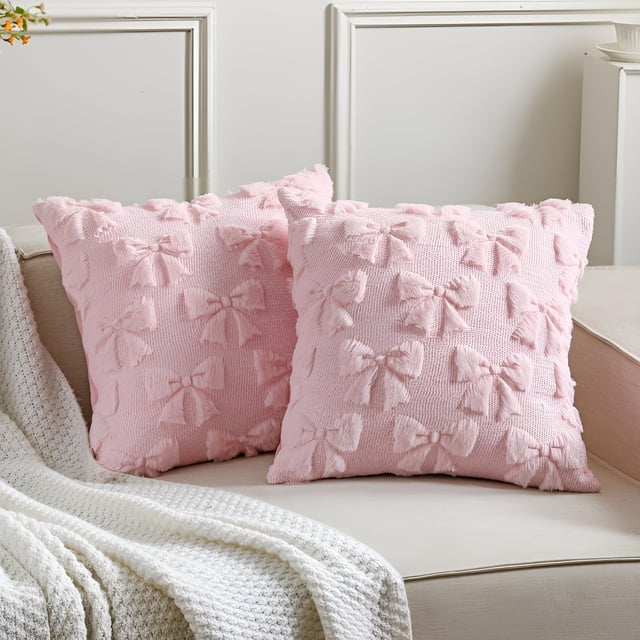 Juego de 2 fundas de almohada Mixweer Bow, color rosa, 46 x 46 cm, suaves
