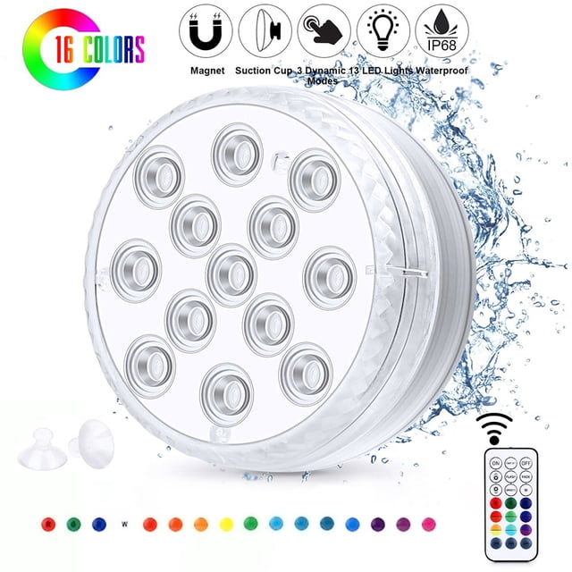 Submersible LED Pool Light with RF Remote Control Waterproof Underwater Lights for Pond Party Garden