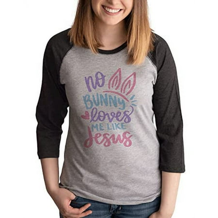 7 ate 9 Apparel Women s Happy Easter Shirts – Loves Me Like Jesus Grey Shirt Large