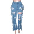 thumbnail image 6 of Women’s Fashion Ripped Jeans Fringe Tassel Side Casual Distressed Jeans Raw Hem Destroyed Skinny Denim Pants, 6 of 6