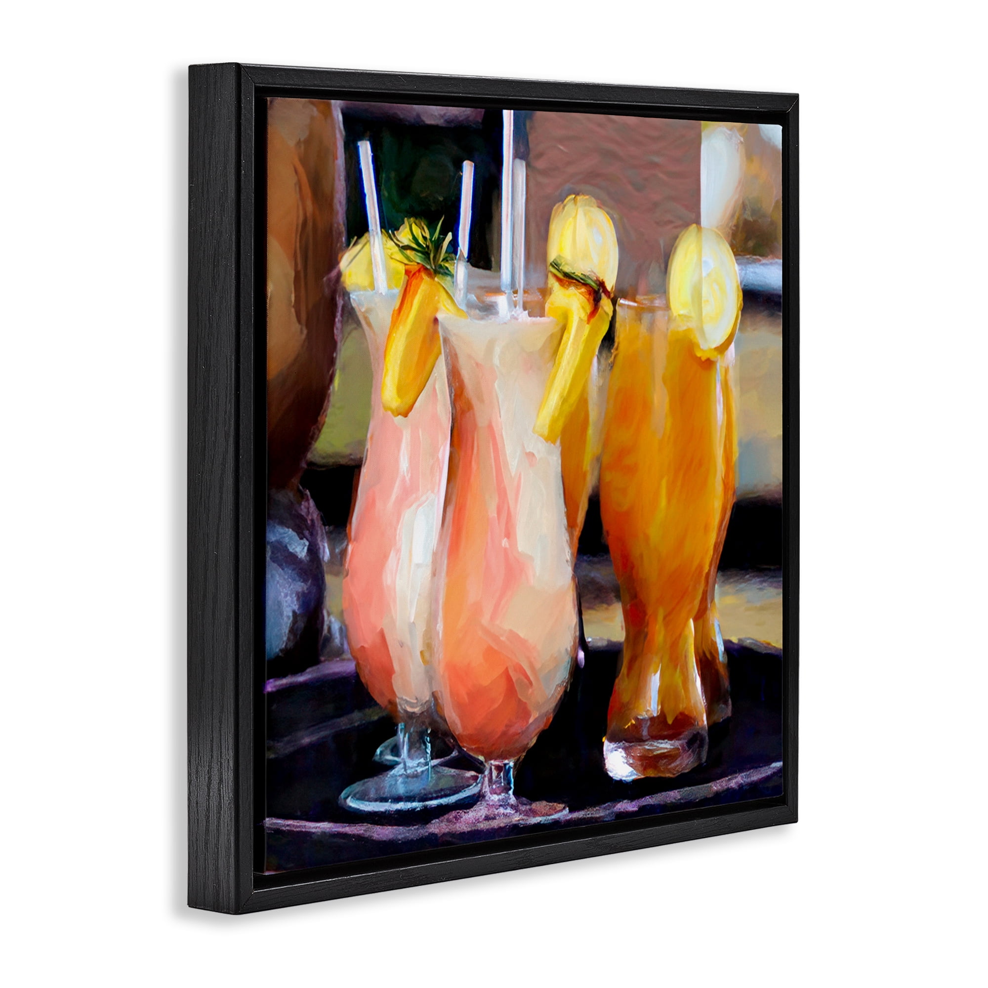 Stupell Industries Tropical Cocktails on Tray Food & Beverage Painting Black Floater Framed Canvas Art Print Wall Art, 25 x 25