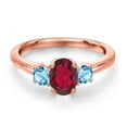 thumbnail image 3 of Gem Stone King 18K Rose Gold Plated Silver Ruby Red Mystic Topaz and Swiss Blue Topaz Engagement Ring for Women | 1.20 Cttw | Oval 7X5MM | Gemstone November Birthstone | Size 5, 3 of 6